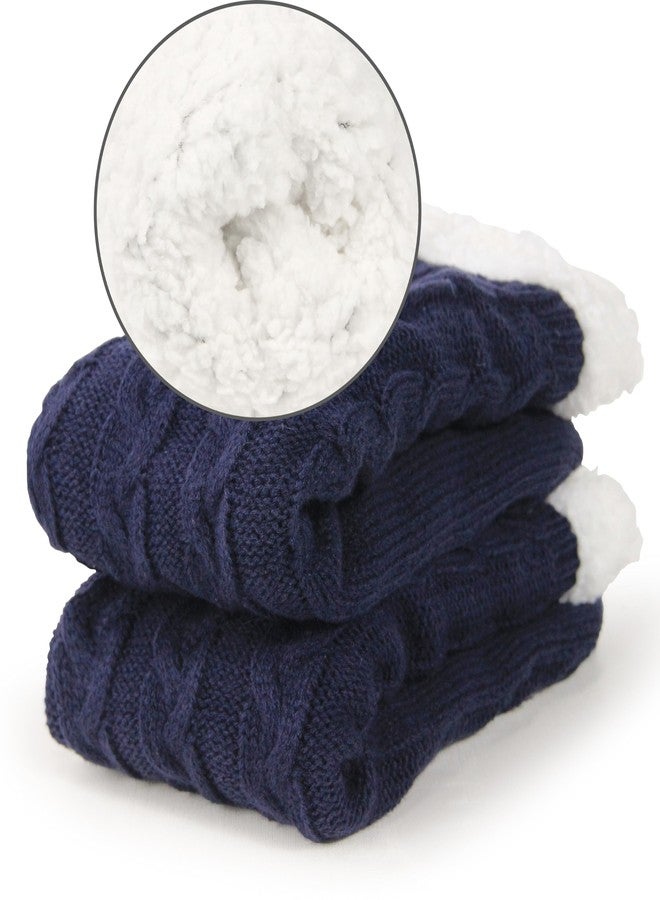BenSorts Warm Slipper Socks for Men Fuzzy Socks With Grips Grippers Non Slip Sleep House Socks Soft Christmas Gift Stocking Stuffers Blue - Image 3