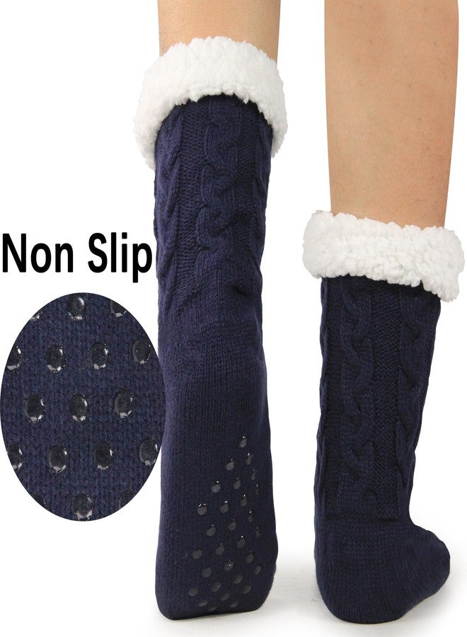 BenSorts Warm Slipper Socks for Men Fuzzy Socks With Grips Grippers Non Slip Sleep House Socks Soft Christmas Gift Stocking Stuffers Blue - Image 2