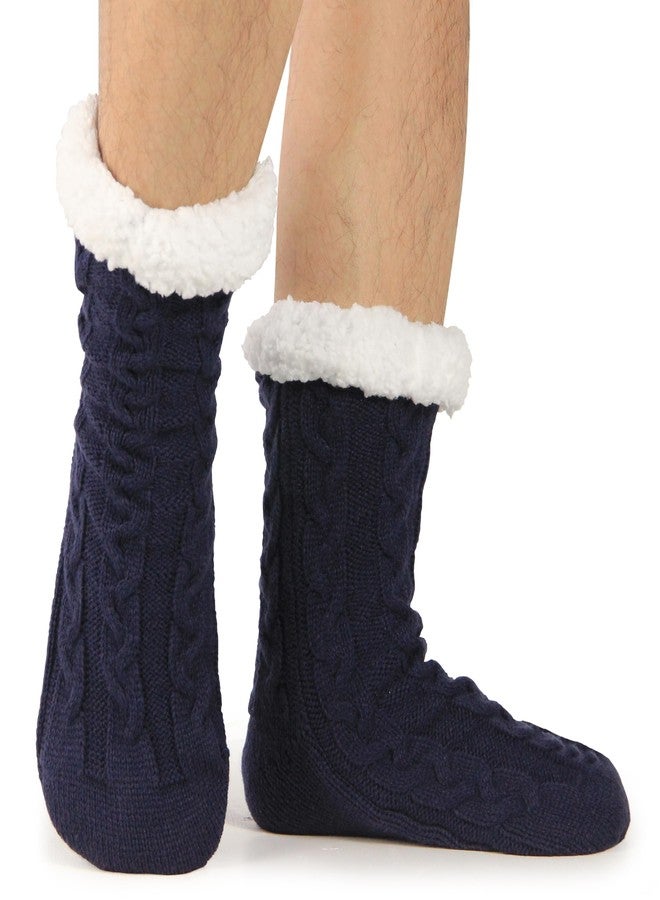 BenSorts Warm Slipper Socks for Men Fuzzy Socks With Grips Grippers Non Slip Sleep House Socks Soft Christmas Gift Stocking Stuffers Blue - Image 4