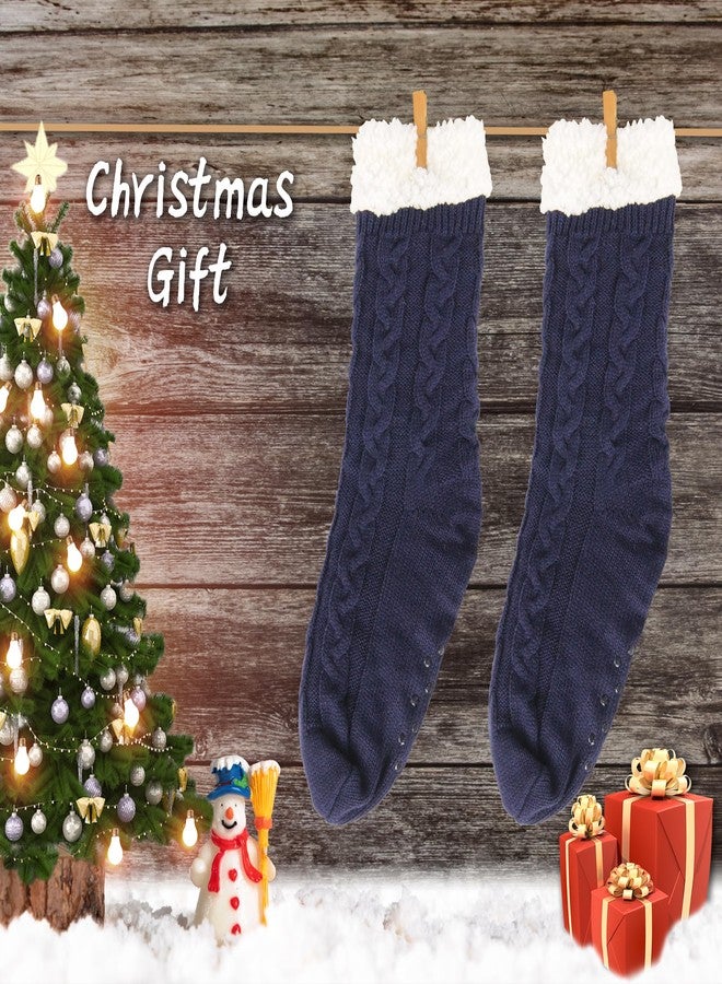 BenSorts Warm Slipper Socks for Men Fuzzy Socks With Grips Grippers Non Slip Sleep House Socks Soft Christmas Gift Stocking Stuffers Blue - Image 5