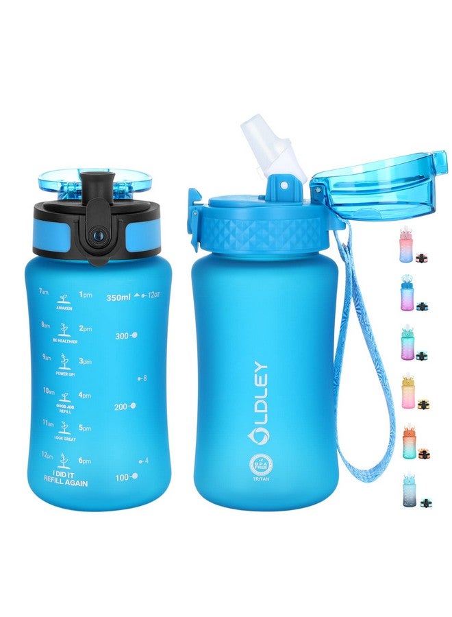 OLDLEY Kids Water Bottle For School 12 Oz (2 Lids) Bpafree Reusable Leakproof Durable Tritan Plastic Water Bottles With Straw & Chug Lids Antidust Spout Cover (Blue) - Image 1