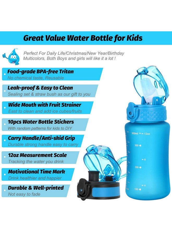 OLDLEY Kids Water Bottle For School 12 Oz (2 Lids) Bpafree Reusable Leakproof Durable Tritan Plastic Water Bottles With Straw & Chug Lids Antidust Spout Cover (Blue) - Image 5