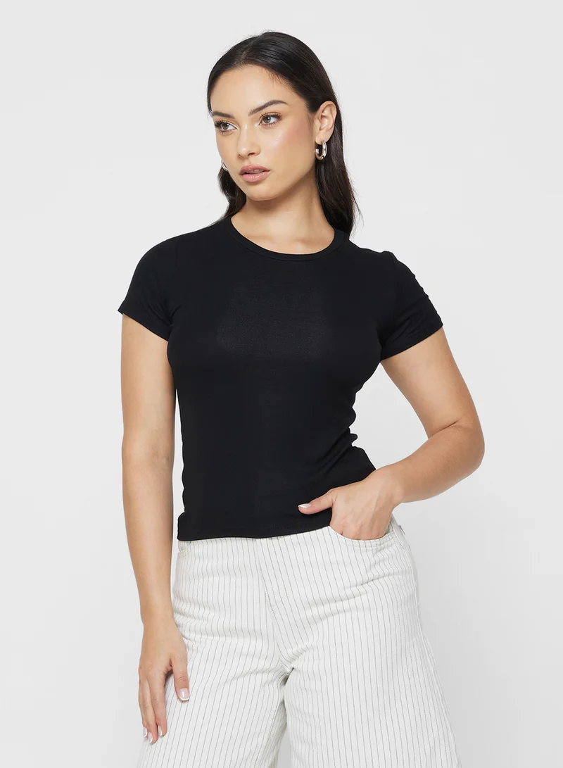 جينجر بيسيكس Cotton Blend Crew Neck Fitted T-Shirt