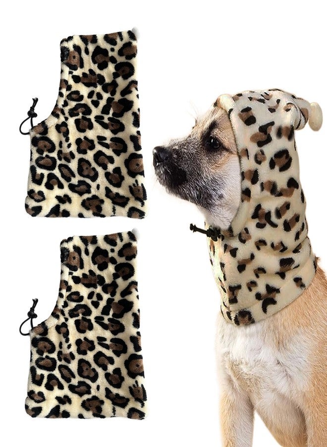 HOKABLE 2 Pcs Dog Hat, Leopard Flannel Hat Pet Christmas Winter Warm Caps Cute Accessories Neck Ear Warmer Pullover Hood Warm Scarf, Calming Dog Hood for Small Medium Large Dogs (Leopard S) - Image 1