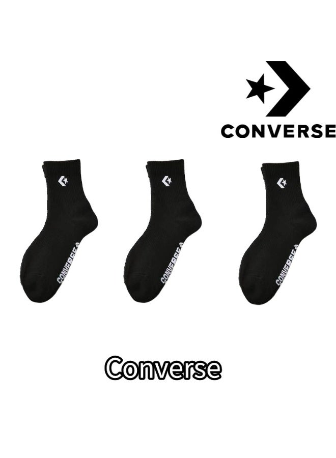 كونفرس جوارب كونفيرس متوسطة الساق باللون الأسود - عبوة ثلاثة في واحد - Image 1
