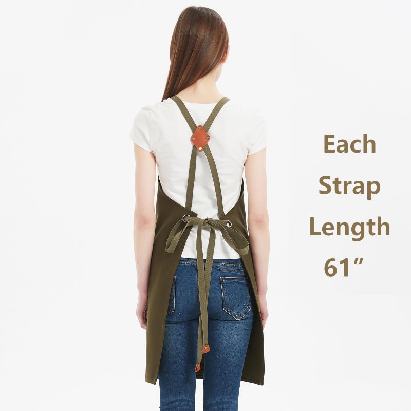 AFUN Chef Aprons for Women Men with Large Pockets, Cotton Canvas Cross Back Water Repellent Work Apron, Size M to XXL (Grey Green) - Image 3