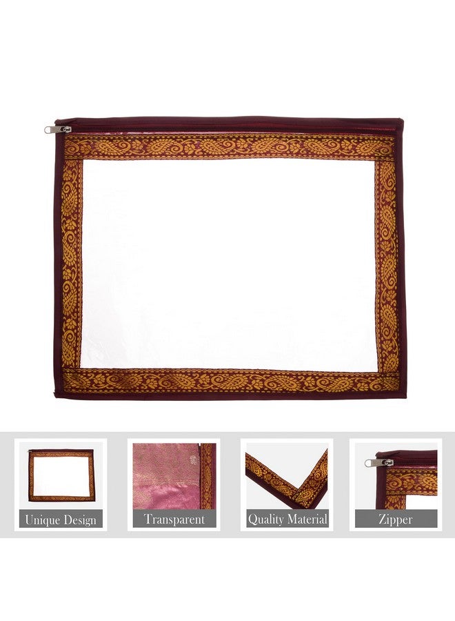 Kuber Industries Kuber Industries Saree Cover | Clothes Storage Bag | Single Packing Saree with Zip Closure | Wardrobe Organizer | Cloth Stoarge Organizer | 4 Side Lace Design | Pack of 12 | Maroon  - Image 2