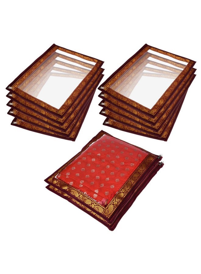 Kuber Industries Kuber Industries Saree Cover | Clothes Storage Bag | Single Packing Saree with Zip Closure | Wardrobe Organizer | Cloth Stoarge Organizer | 4 Side Lace Design | Pack of 12 | Maroon  - Image 1