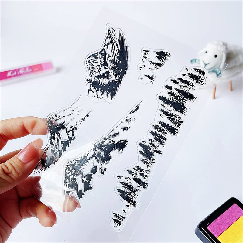 Forest Mountain Trees Clear Stamps Silicone Stamp Cards Pine Tree Pattern Transparent Seal Stamps for Holiday Card Making Decoration and DIY Scrapbooking Album DIY Crafts