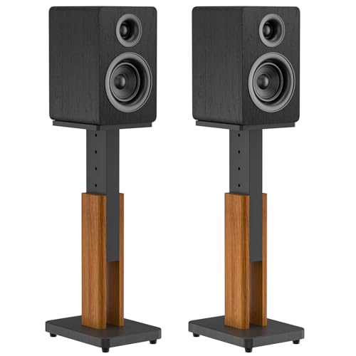 Rimous Height Adjustable Speaker Stands Pair with Most Satellite Studio Bookshelf Speakers Wood Grain Floor Speaker Stands for Klipsch Edifier JBL Bookshelf Speaker Stands Holds 50Lbs with Cable Clips - Image 1