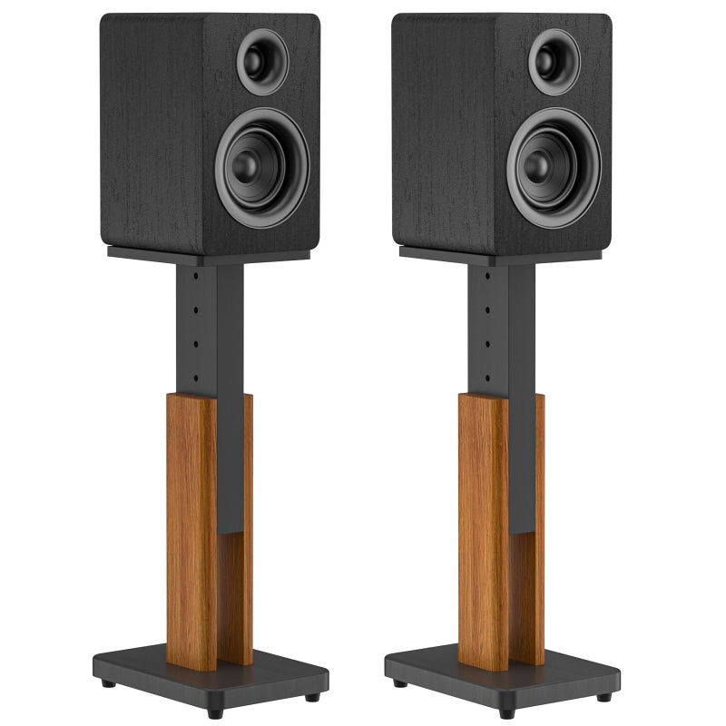 Rimous Height Adjustable Speaker Stands Pair with Most Satellite Studio Bookshelf Speakers Wood Grain Floor Speaker Stands for Klipsch Edifier JBL Bookshelf Speaker Stands Holds 50Lbs with Cable Clips - Image 2