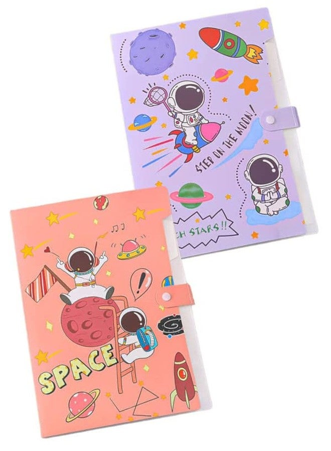 Le delite 2-Pack Astronaut-Themed A4 File Folder Organizer with 12 Pockets and Push Lock,Assorted - Image 2