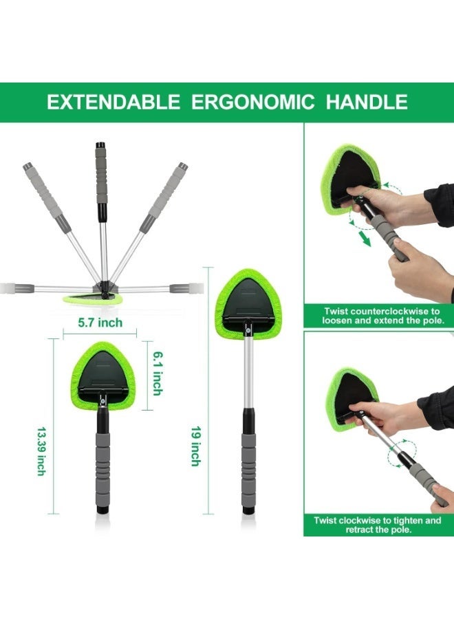 MORTICO Windshield Cleaner Tool – Car Interior Window Cleaning Kit with Extendable Handle & 3 Microfiber Pads, Wiper Inside Windshield Brush for Car & Home Windows - Image 2