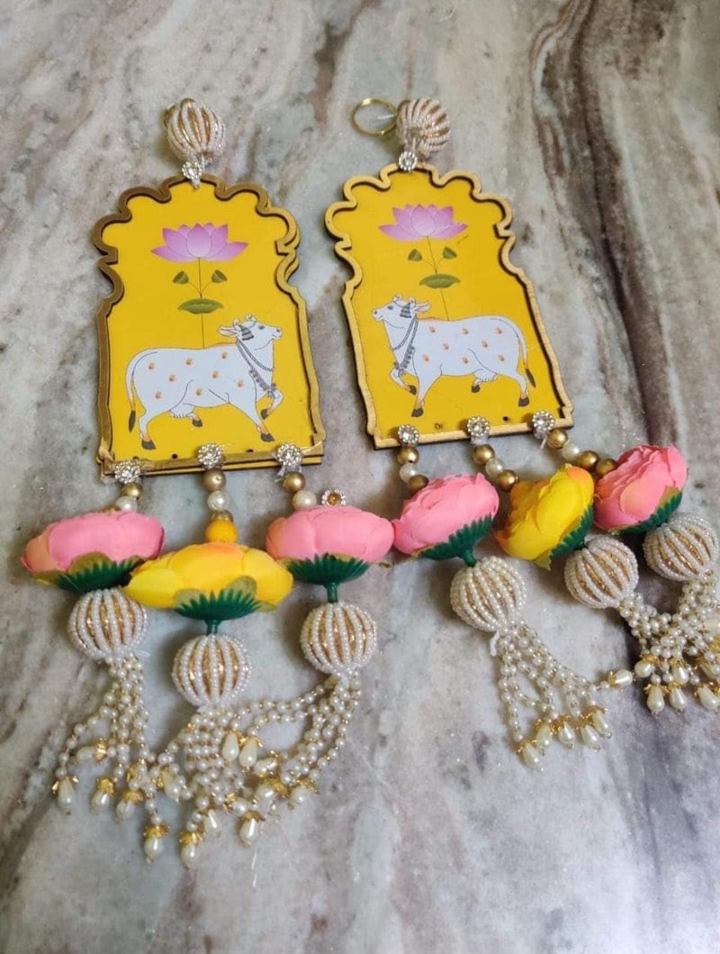 Sellplus Cow Painting Flower Latkan Hanging Diwali Decorations Wall Door Hanging Toran for Door Rajasthani Home Living Room Decoration