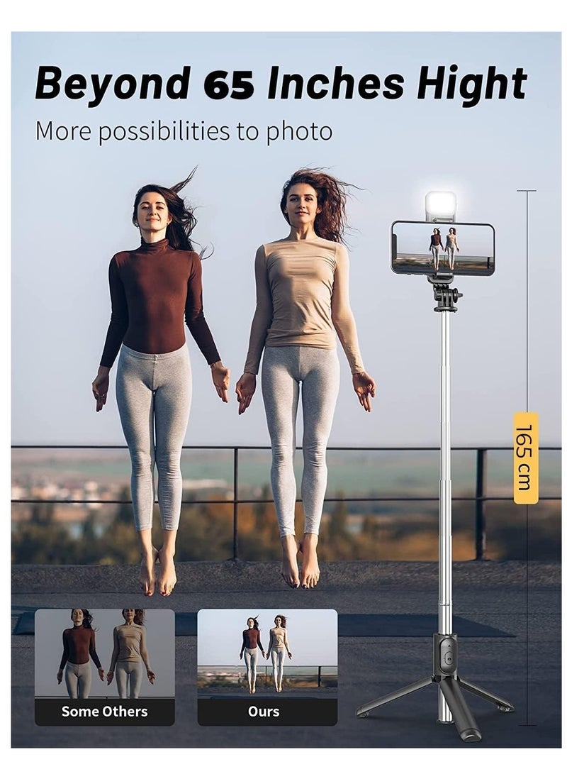 ELTRAZONE Selfie Stick Tripod with Fill Light, 167cm Extendable Phone Tripod Stand with Remote Shutter for Travel, Vlogging, Live Streaming Video and Photos,Phone Stand Compatible with iPhone and Android - Image 4