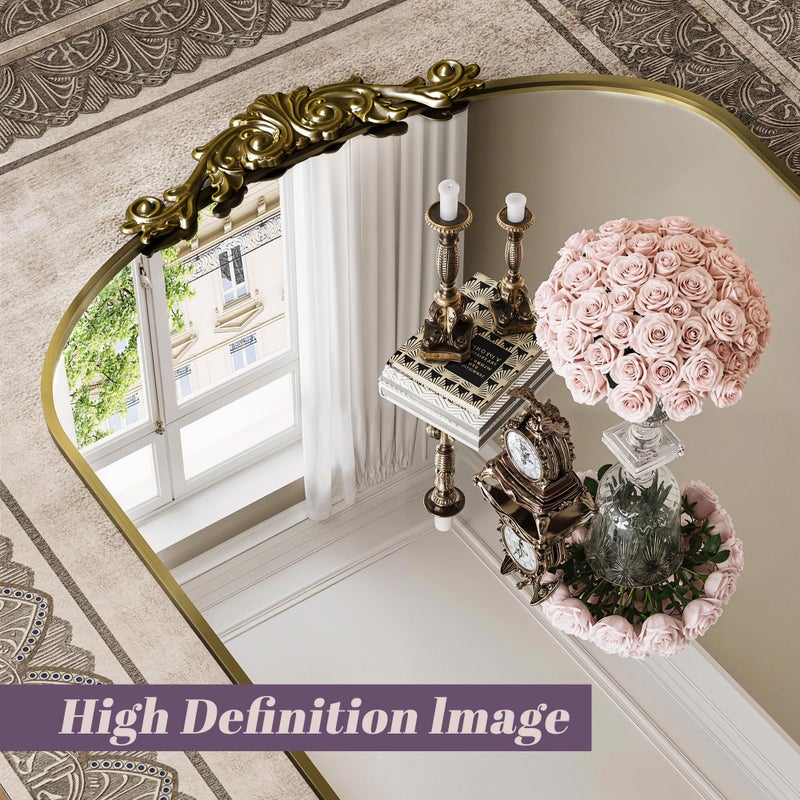 LadyNow Arched Wall Mirror, 24" x 36" Vintage Carved Bathroom Mirror with Antique Bronze Aluminum Frame, Retro Decorative Wall Mirror for Bedroom, Living Room, Entryway, Fireplace & Hallway - Image 4