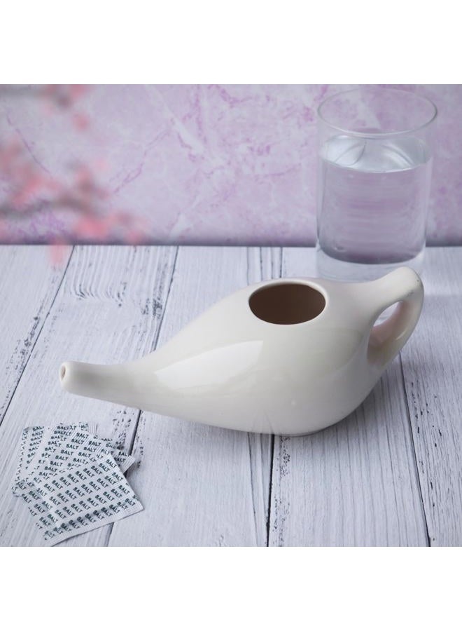 ANCIENTIMPEX ANCIENT IMPEX Ceramic Neti Pot for Nasal Cleansing with 10 Sachets of Neti Salt | Natural Remedy for Sinus, Infection and Congestion | Compact and Travel-Friendly Design (White) - Image 4