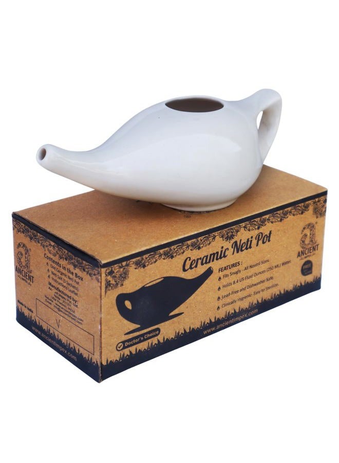 ANCIENTIMPEX ANCIENT IMPEX Ceramic Neti Pot for Nasal Cleansing with 10 Sachets of Neti Salt | Natural Remedy for Sinus, Infection and Congestion | Compact and Travel-Friendly Design (White) - Image 2