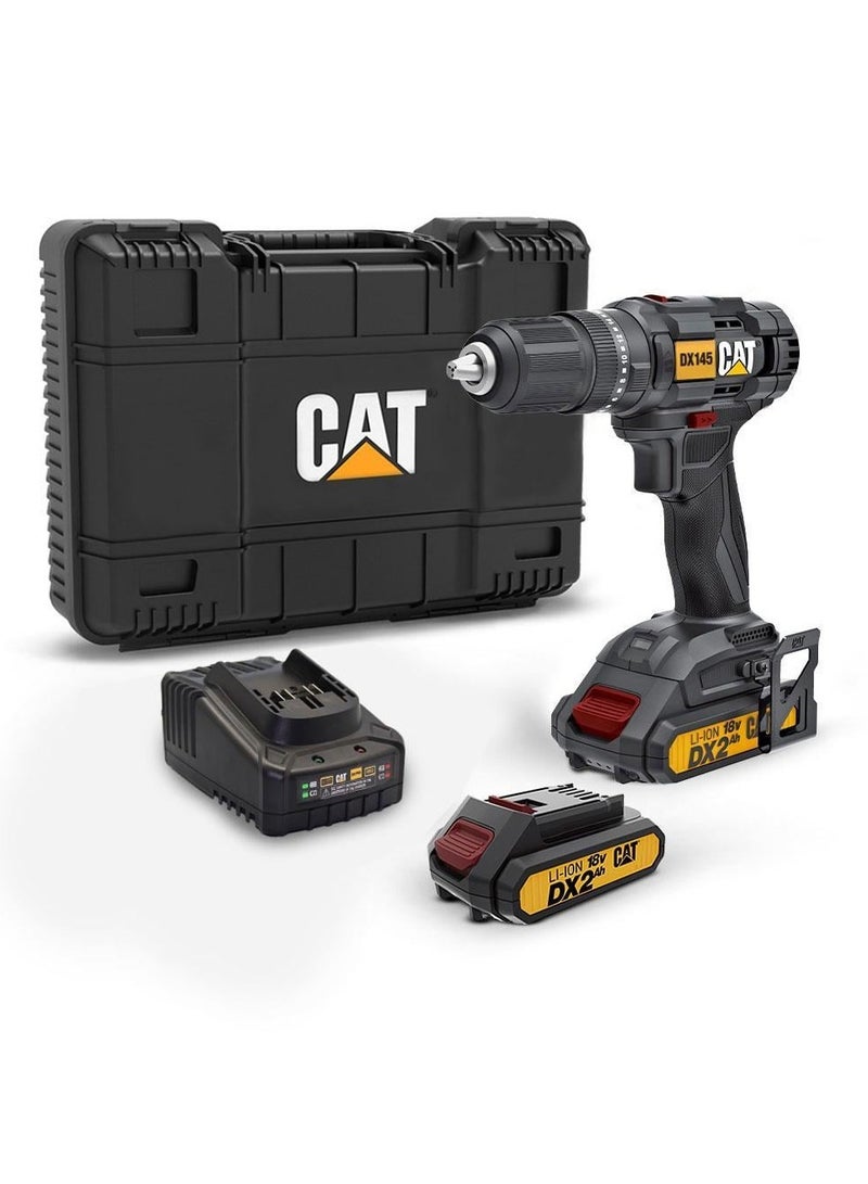 CATERPILLAR CAT DX145.1 18V 13mm Drill With 2 X 2.Ah Lithium-Ion Batteries + Charger In Kitbox For Masonrywood Metal  - Image 1