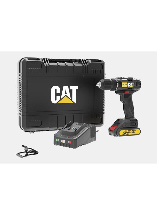 كاتربلر CAT DX145.1 مثقاب حفر بقوة 18 فولت 13 ملم من كاتربلر،  2 × 2.0 امبير الساعة بطارية ليثيوم ايون، مع شاحن وصندوق ادوات للحفر في البناء  - Image 1