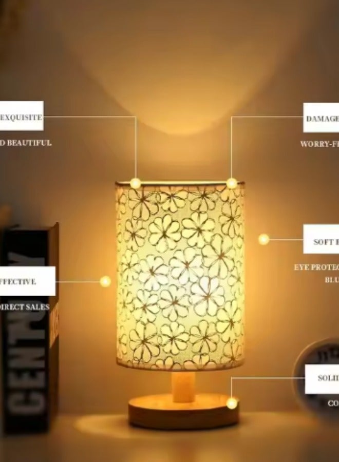 DUNISO مصباح طاولة بجانب السرير، مصباح LED لغرفة النوم مع ظل دائري ونمط دوار الشمس، مصباح مكتب مع مفتاح لمسي USB، سطوع ثابت، مناسب لغرفة المعيشة والدراسة وغرفة النوم - Image 2