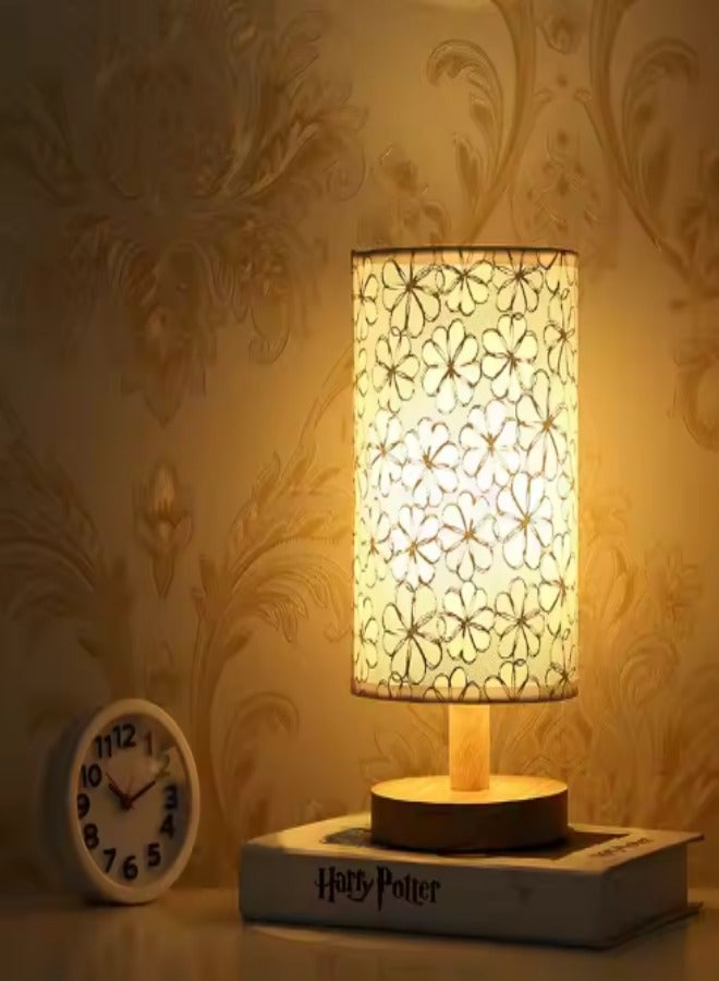 DUNISO مصباح طاولة بجانب السرير، مصباح LED لغرفة النوم مع ظل دائري ونمط دوار الشمس، مصباح مكتب مع مفتاح لمسي USB، سطوع ثابت، مناسب لغرفة المعيشة والدراسة وغرفة النوم - Image 4