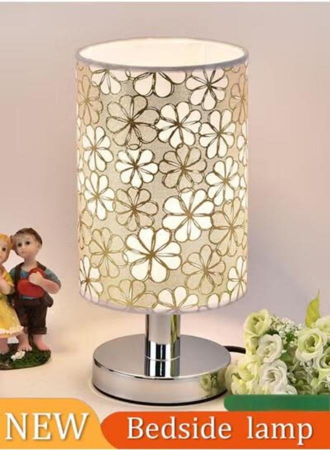 DUNISO مصباح طاولة بجانب السرير، مصباح LED لغرفة النوم مع ظل دائري ونمط دوار الشمس، مصباح مكتب مع مفتاح لمسي USB، سطوع ثابت، مناسب لغرفة المعيشة والدراسة وغرفة النوم - Image 1