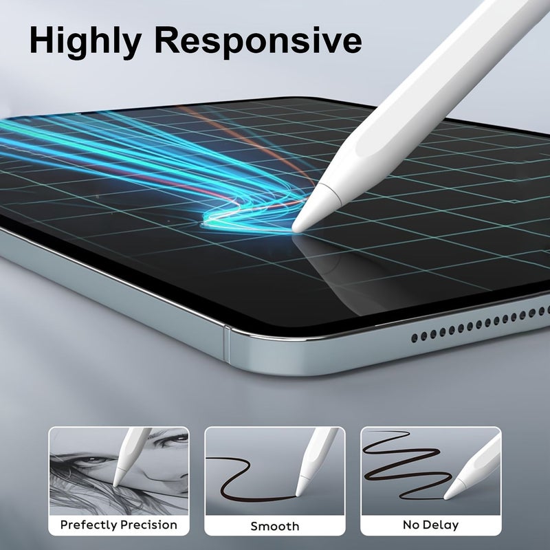 قلم ستايلس أبيض متوافق مع iPad 2018-2025 يشمل طرفي قلم وكابل USB - Image 5