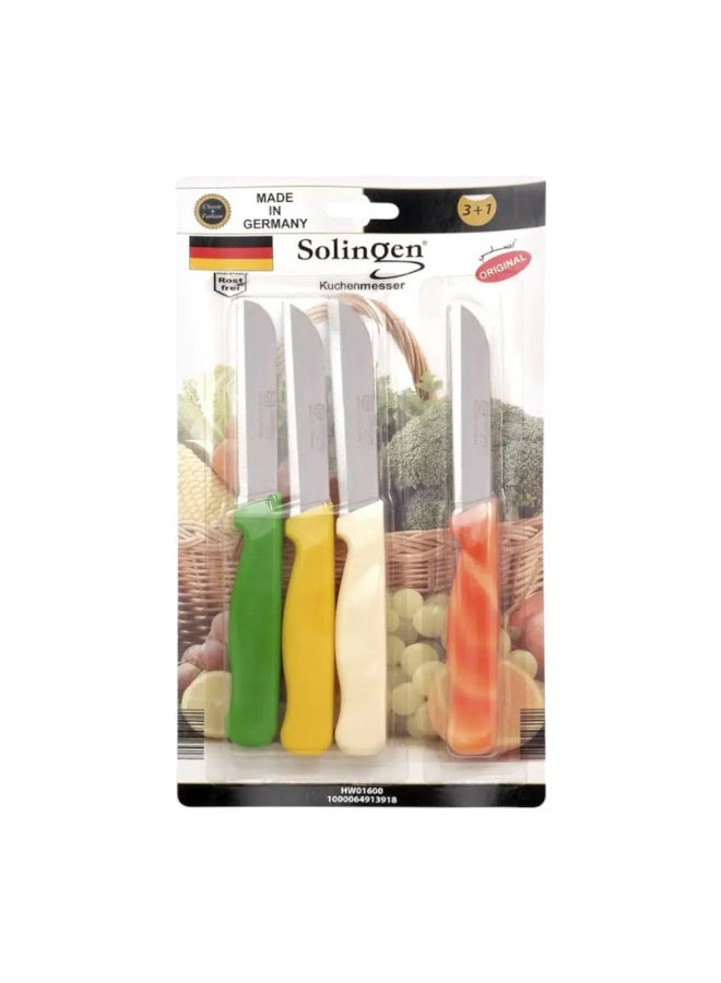 solingen SOLINGEN Stainless Steel Kitchen Knife Set - Ultra Sharp Serrated Blade Knifes for Vegetables & Fruits, Solid Handle, Easy to Grip, Gift for Cooking Lovers & Chefs (Marble & Solid Handle, Set of 3+1) - Image 1