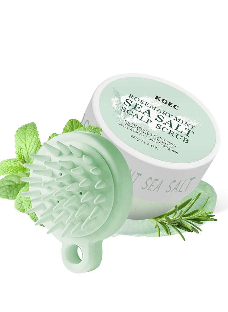 KOEC Scalp Scrub, Rosemary Mint  Sea Salt Scalp Scrub, Exfoliator Scrub Shampoo, 2-in-1 Scalp Treatment, Hair Treatment to Clarify and Remove Build Up with Silicone Scalp Massager,260g 