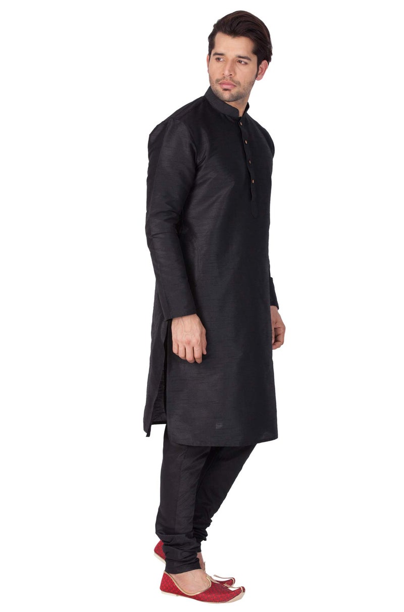 VASTRAMAY VM Mens Silk Blend Black Kurta Pyjama Set - Classic Ethnic Attire for Timeless Style and Cultural Celebrations_VASMKBL001nPBL_42 - Image 5