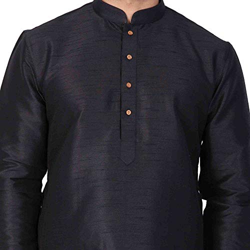 VASTRAMAY VM Mens Silk Blend Black Kurta Pyjama Set - Classic Ethnic Attire for Timeless Style and Cultural Celebrations_VASMKBL001nPBL_42 - Image 4