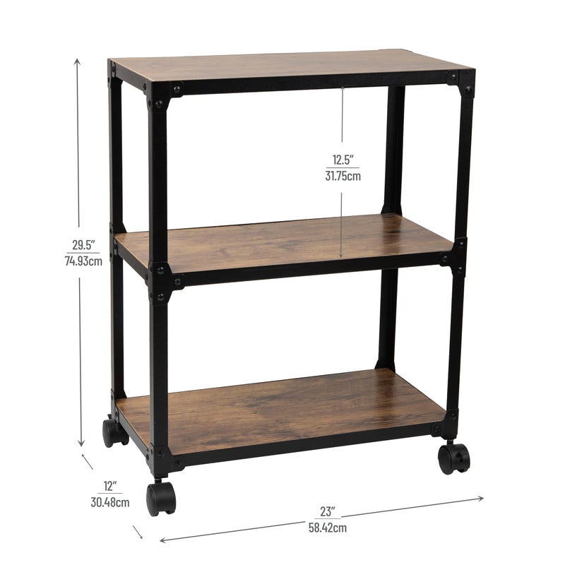 Mind Reader 3 Tier Multipurpose Rolling Cart, Home Storage, Bar Cart, Microwave Stand, Utility Organizer, Metal, MDF, Brown - Image 3