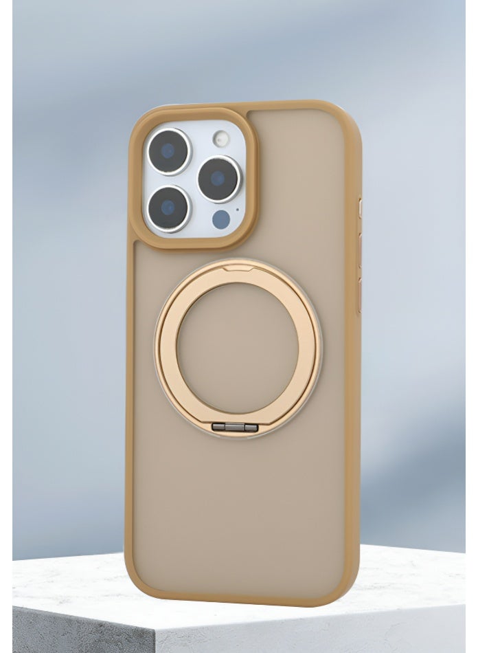 غلاف iPhone 15 Pro Max مع خاصية MagSafe المغناطيسية، مقاوم للاصفرار وبصمات الأصابع، حماية من السقوط بمعايير عسكرية، مع حامل دوار معدني وأزرار، حماية من حواف السيليكون، بتصميم لوحة خلفية غير لامعة - Image 1