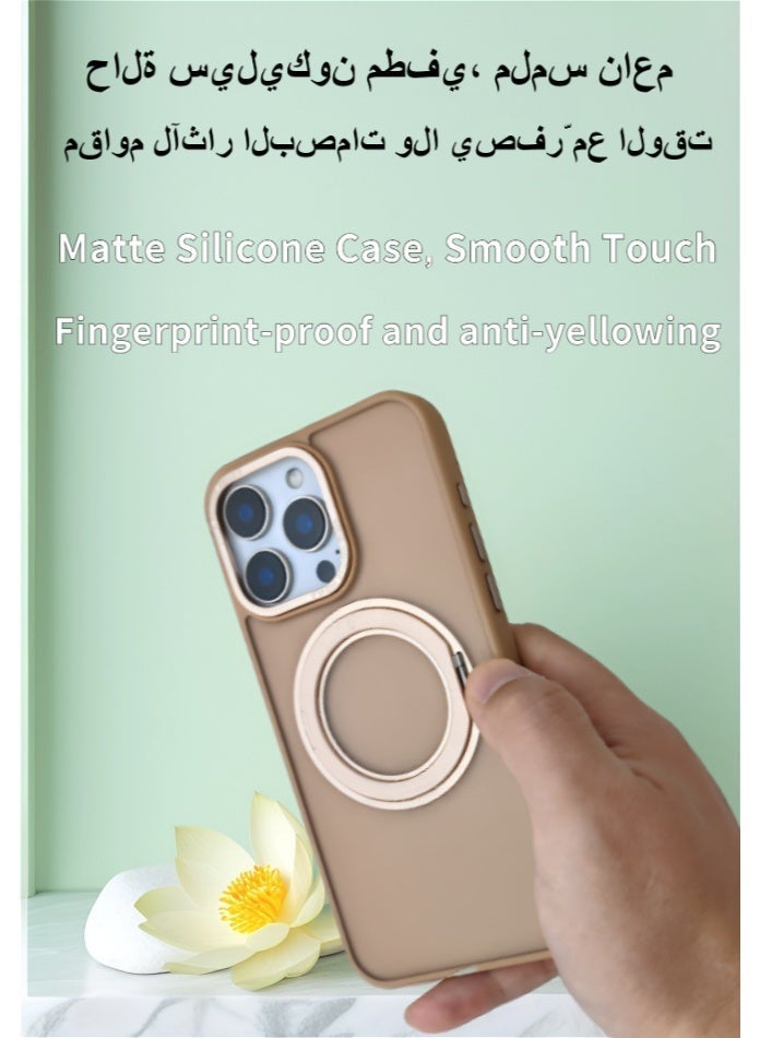 غلاف iPhone 15 Pro Max مع خاصية MagSafe المغناطيسية، مقاوم للاصفرار وبصمات الأصابع، حماية من السقوط بمعايير عسكرية، مع حامل دوار معدني وأزرار، حماية من حواف السيليكون، بتصميم لوحة خلفية غير لامعة - Image 3