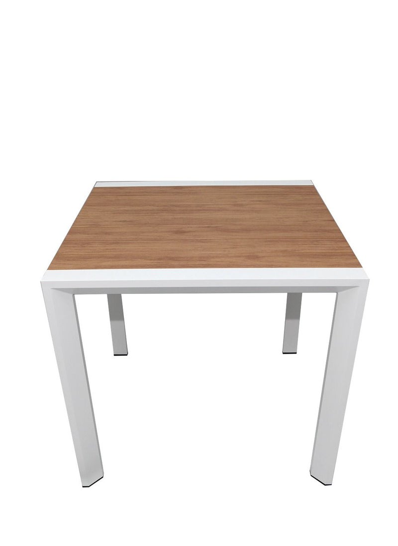 Swin Furniture Swin Four-seater Nordic Aluminum-frame Faux Wood Top Outdoor Dining Table for Garden White  - Image 1