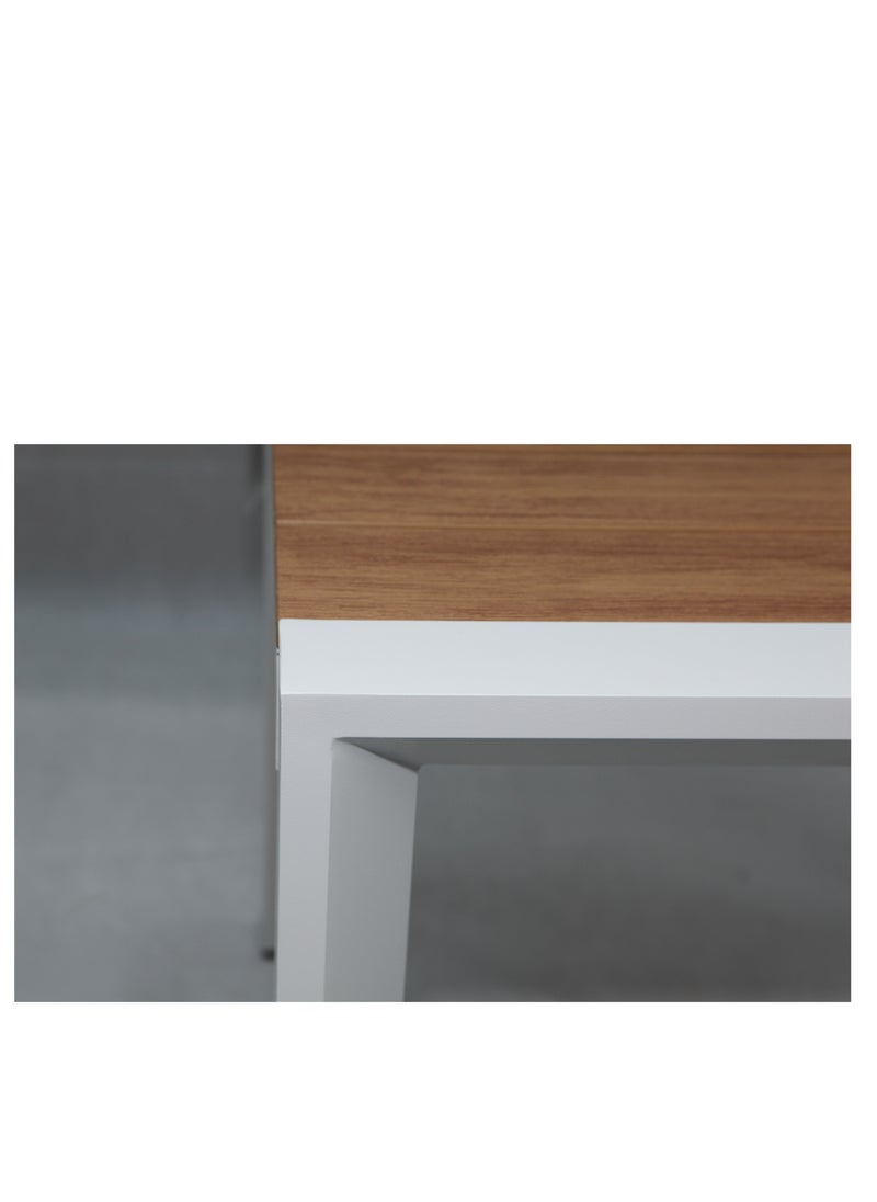 Swin Furniture Swin Four-seater Nordic Aluminum-frame Faux Wood Top Outdoor Dining Table for Garden White  - Image 2