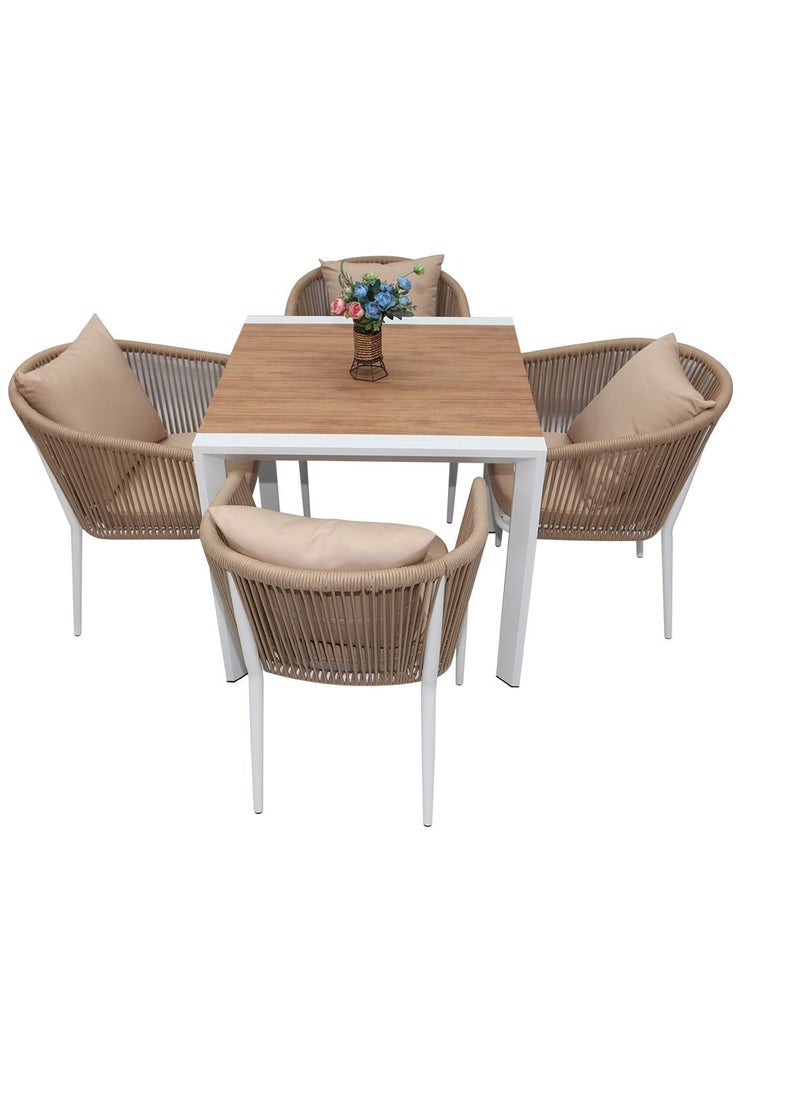 Swin Furniture Swin Four-seater Nordic Aluminum-frame Faux Wood Top Outdoor Dining Table for Garden White  - Image 3