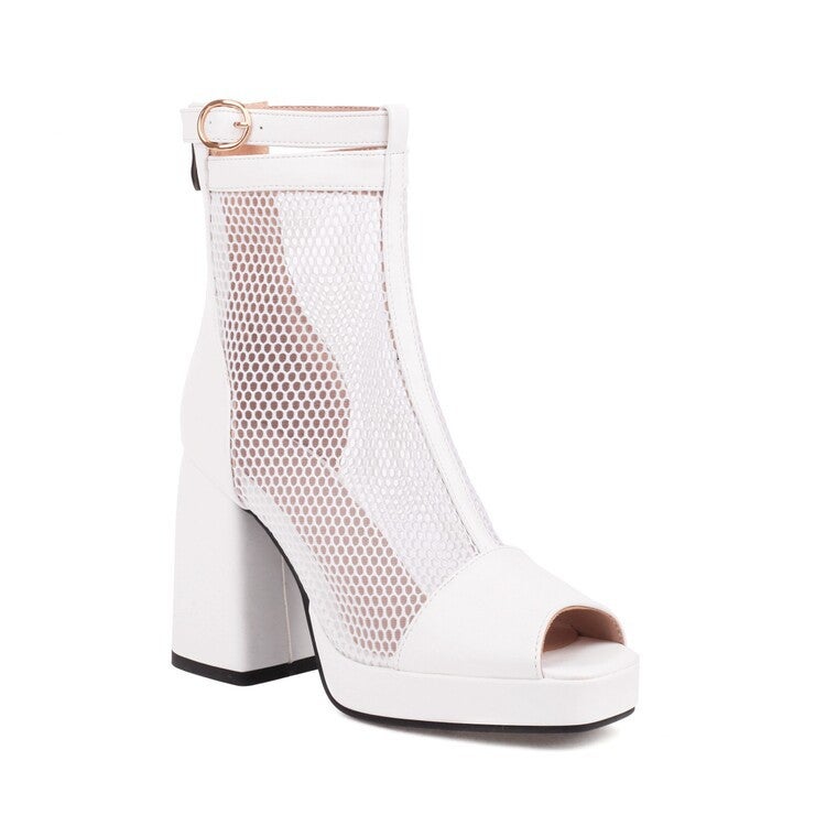 Fish Mouth Net Boots Summer Water Table High Heel Short Tube Boots Large Size 5705 - Image 4