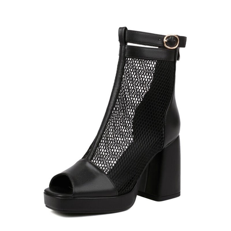 Fish Mouth Net Boots Summer Water Table High Heel Short Tube Boots Large Size 5705 - Image 2