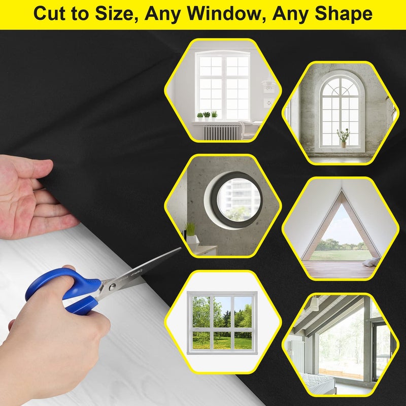 FADOTY 100% Blackout Curtains, Portable Black Out Window Cover Film, Cuttable Blackout Shades Fabric Sheet, No Drill Window Blinds, Sun Heat Light Blocker for Travel Media Dorm Bedroom, 57''W - 2Pack - Image 5