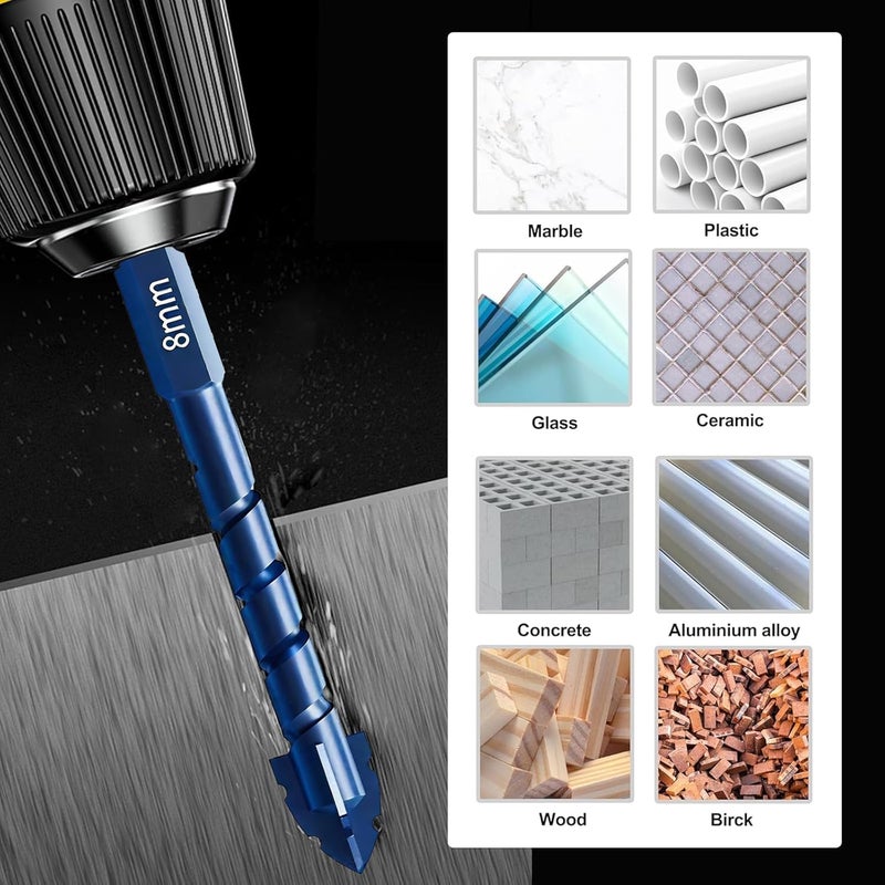 SYOSI Serrated Masonry Drill Bit Set, Carbide Tipped Concrete Drill Bits for Tile, Glass, Brick, Wood, Plastic, Industrial Strength Professional Hex Shank Set, Blue, 5PCS, 6/8/10/12mm - Image 4