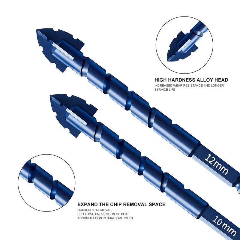 SYOSI Serrated Masonry Drill Bit Set, Carbide Tipped Concrete Drill Bits for Tile, Glass, Brick, Wood, Plastic, Industrial Strength Professional Hex Shank Set, Blue, 5PCS, 6/8/10/12mm - Image 3