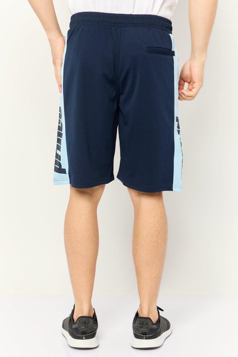Prince Men Brand Logo Basic Shorts, Navy/Light Blue - Image 4
