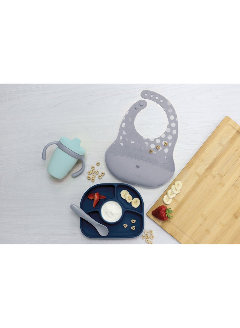 bbluv bblüv Sët - 4M+ Silicone Baby Feeding Set | BPA-Free | Spill-Proof Bib, Suction Plate & Spoon | Soft, Durable & Dishwasher Safe | Anti-Bacterial & Non-Allergic | Navy Blue - Image 2
