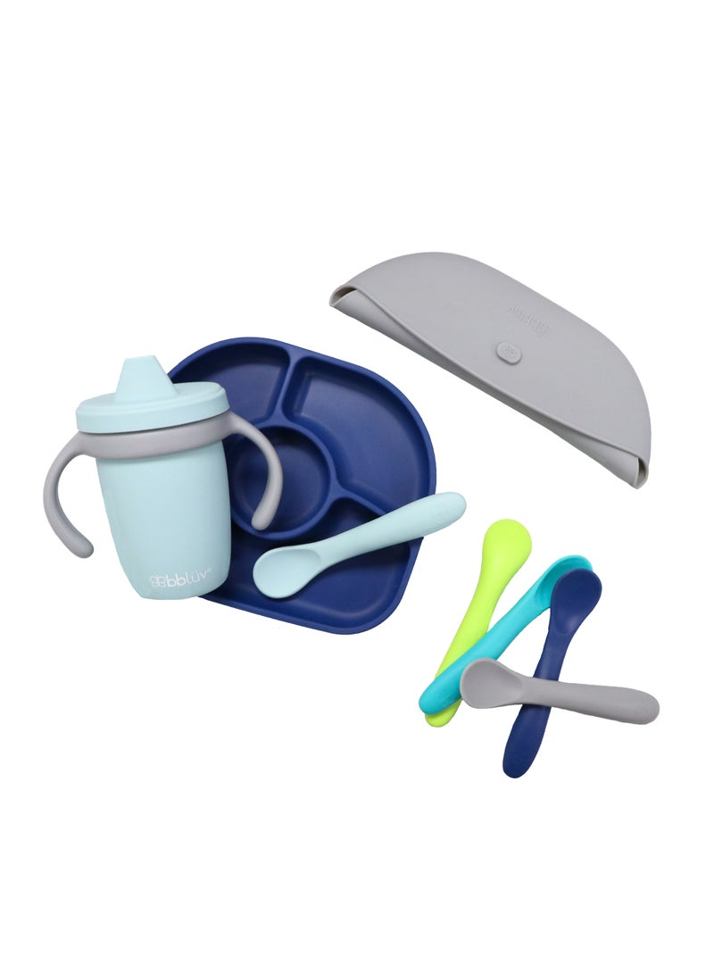 bbluv bblüv Sët - 4M+ Silicone Baby Feeding Set | BPA-Free | Spill-Proof Bib, Suction Plate & Spoon | Soft, Durable & Dishwasher Safe | Anti-Bacterial & Non-Allergic | Navy Blue - Image 3