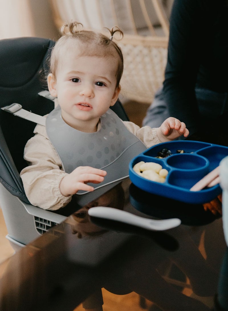 bbluv bblüv Sët - 4M+ Silicone Baby Feeding Set | BPA-Free | Spill-Proof Bib, Suction Plate & Spoon | Soft, Durable & Dishwasher Safe | Anti-Bacterial & Non-Allergic | Navy Blue - Image 4