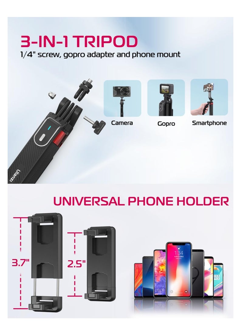 MA09 Scalable Phone Tripod, 71" Bluetooth Selfie Stick, Universal Mobile Phone Live Broadcast Floor Stand with All in 1 Phone Clip, Aluminum Alloy Handheld Stabilizer Fit for iphone