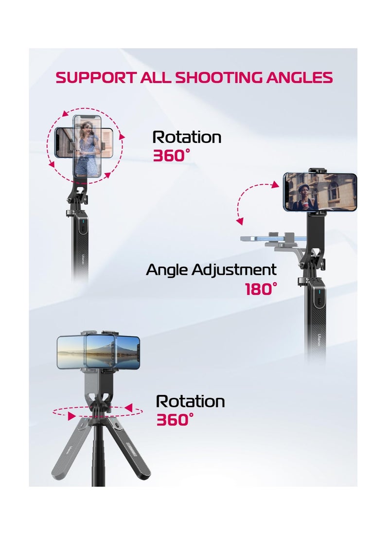 MA09 Scalable Phone Tripod, 71" Bluetooth Selfie Stick, Universal Mobile Phone Live Broadcast Floor Stand with All in 1 Phone Clip, Aluminum Alloy Handheld Stabilizer Fit for iphone