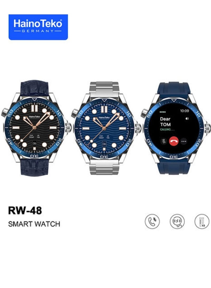 هينو تيكو ساعة ذكية RW48 مع شاشة AMOLED مستديرة الشكل و3 أزواج من الأشرطة وشاحن لاسلكي للرجال - Image 1